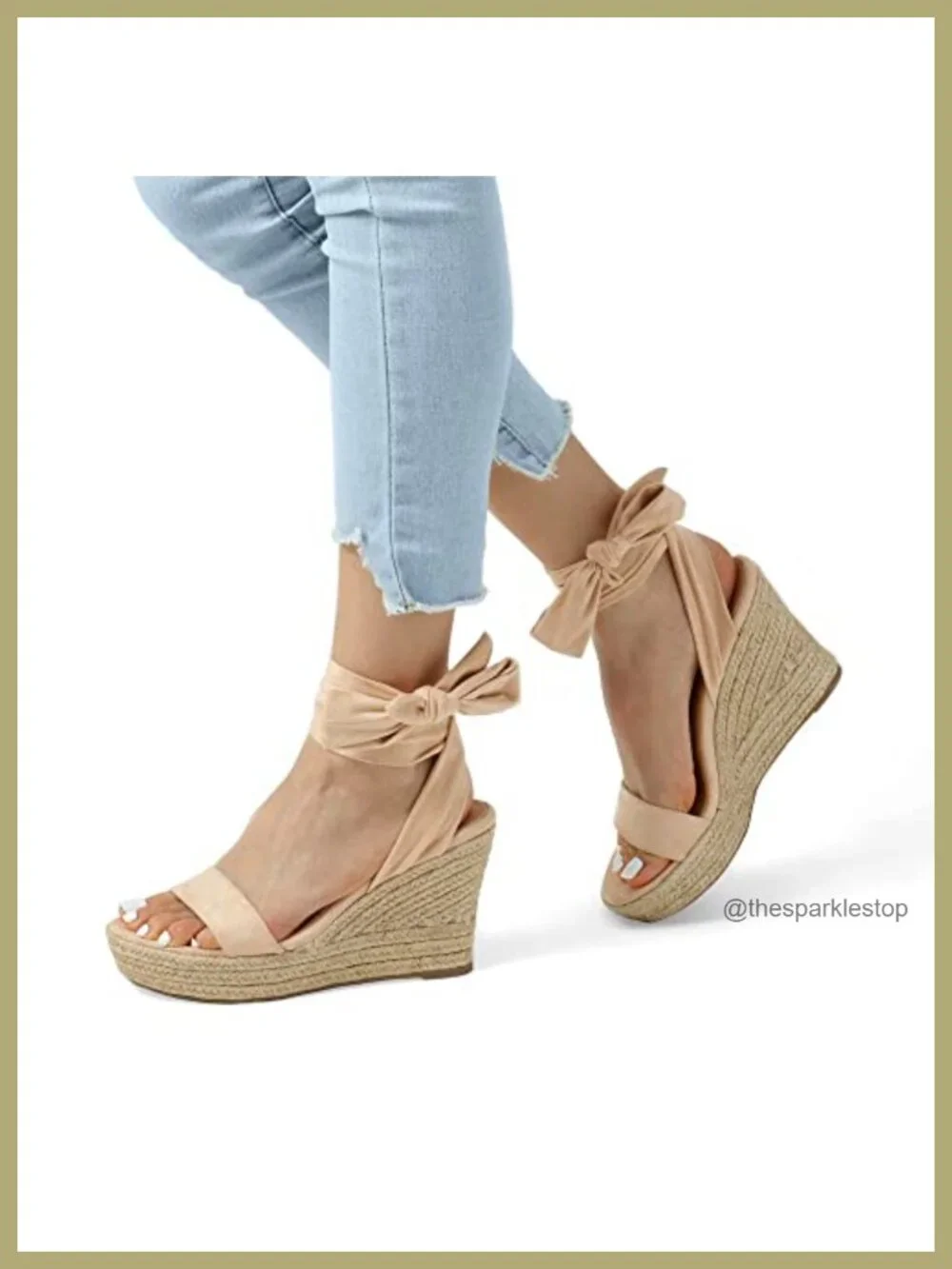 Espadrille Wedge Sandals with Bow Ankle Strap Faux Suede Platform